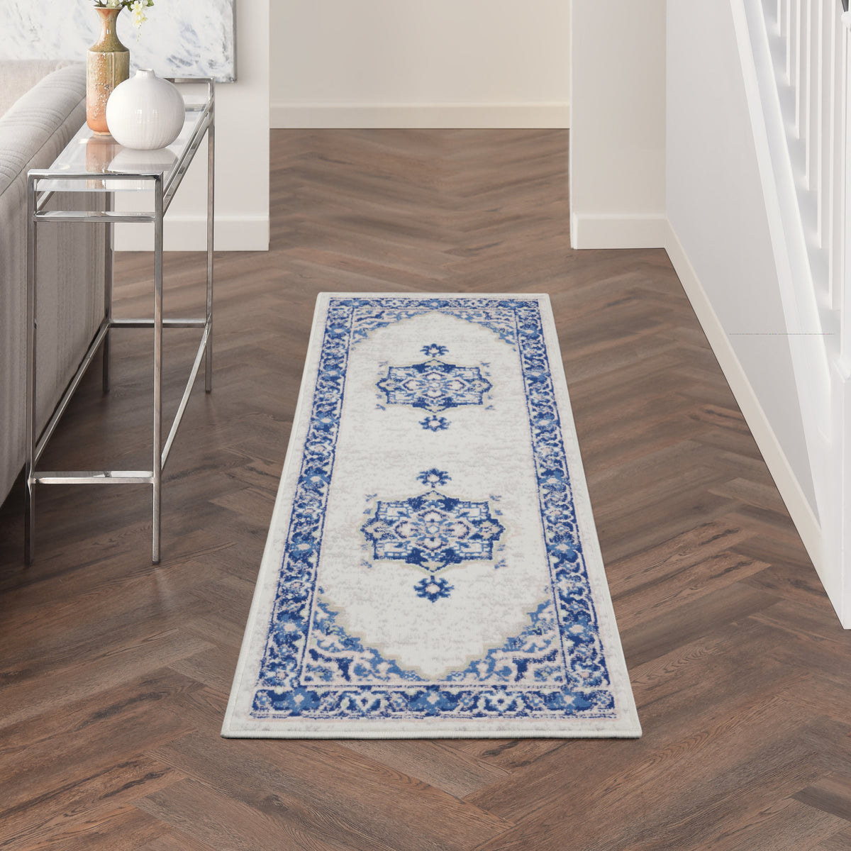 Whimsicle WHS03 Ivory Blue Rug - room scene