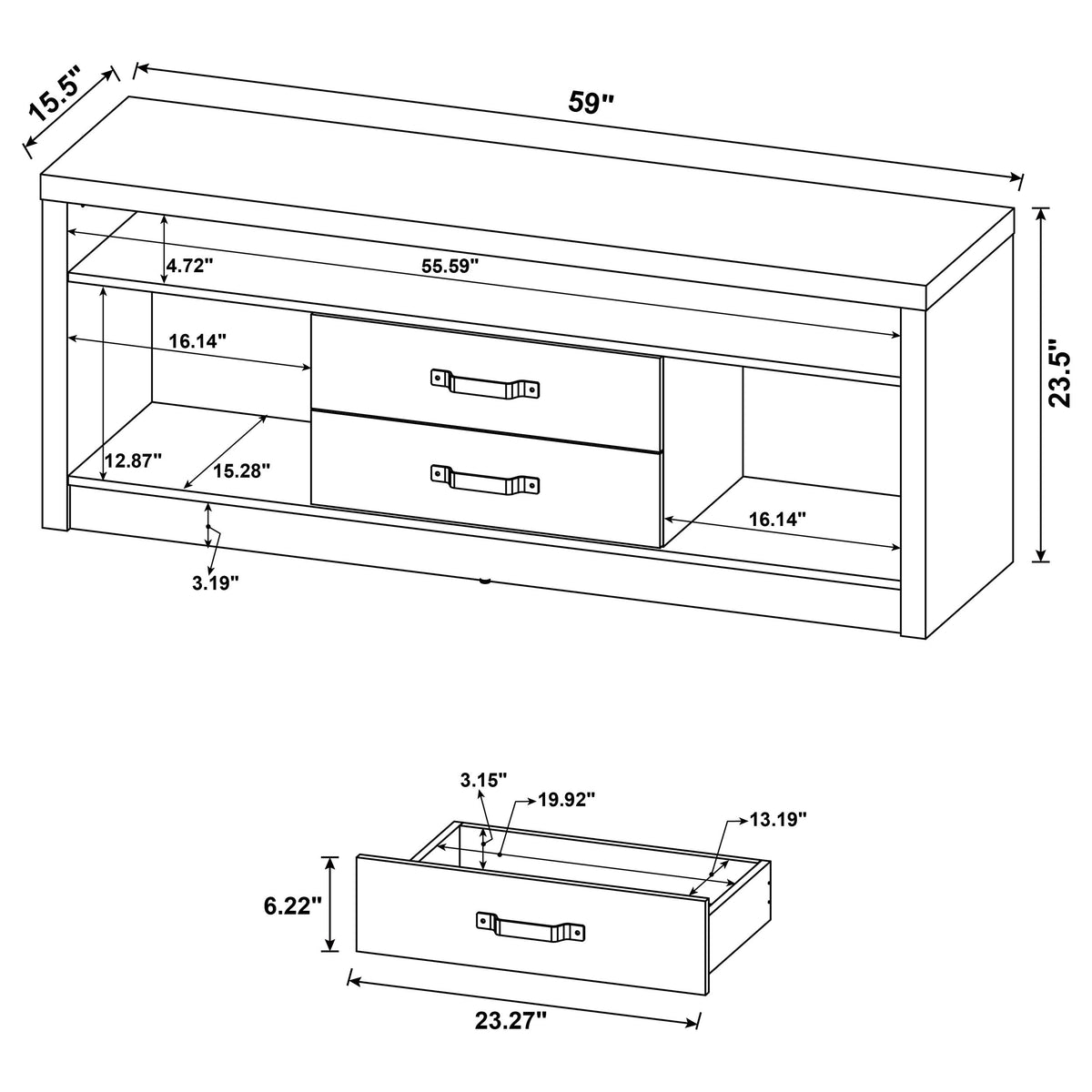 Burke 3-piece 59-inch TV Entertainment Center Grey Driftwood