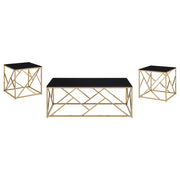 Comisso Contemporary 3-Piece Tempered Glass Coffee Table Set Gold