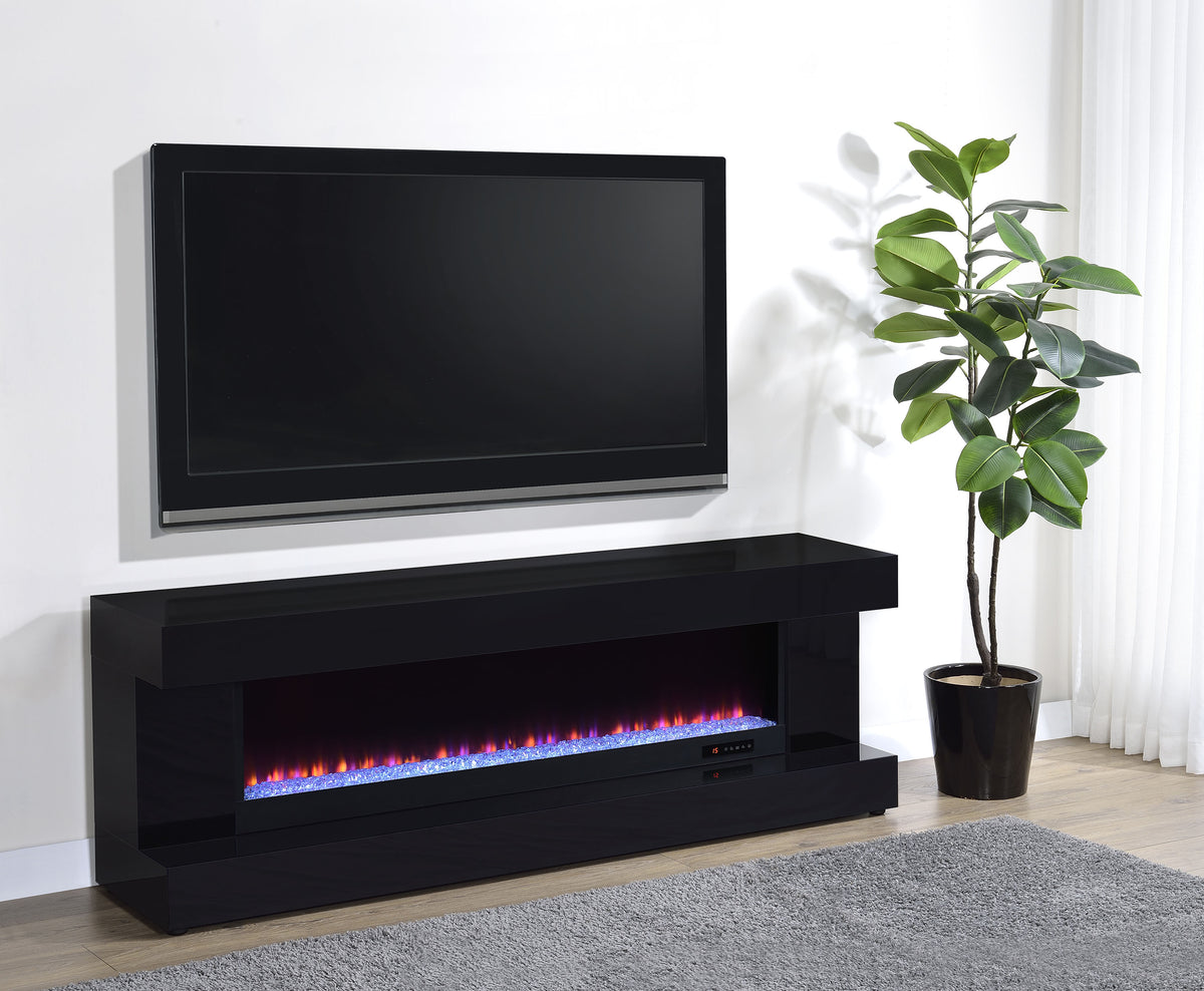 Mallory TV Stand Fireplace Console Bluetooth Speaker High Gloss - Black High Gloss