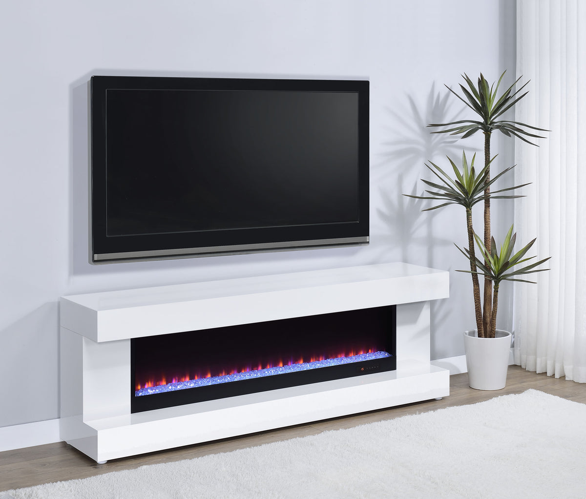 Mallory TV Stand Fireplace Console Bluetooth Speaker High Gloss - White High Gloss