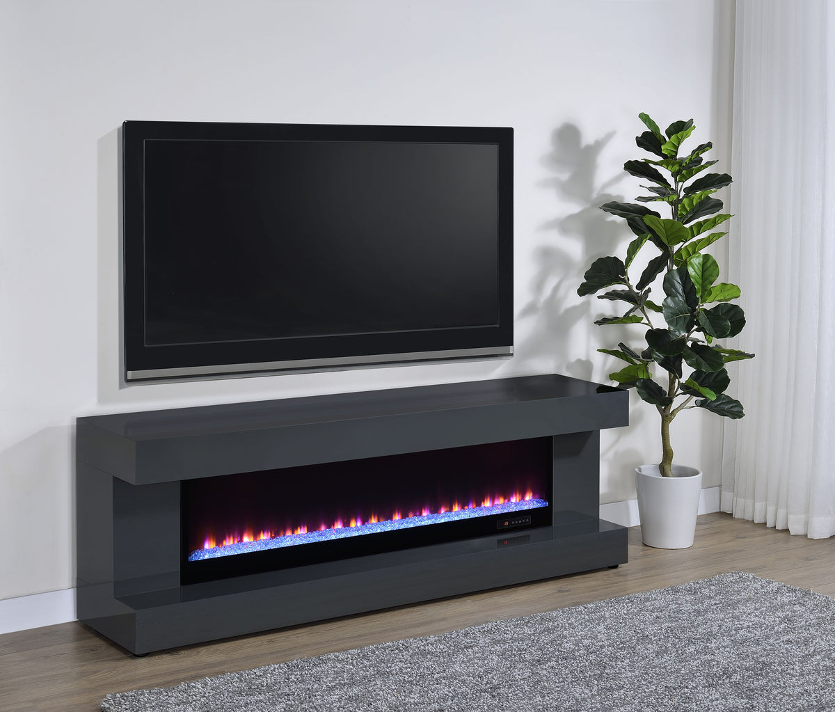Mallory TV Stand Fireplace Console Bluetooth Speaker High Gloss - Grey High Gloss