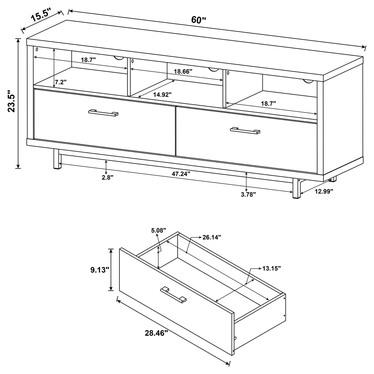 Casey 2-drawer Engineered Wood 60-inch TV Stand - White