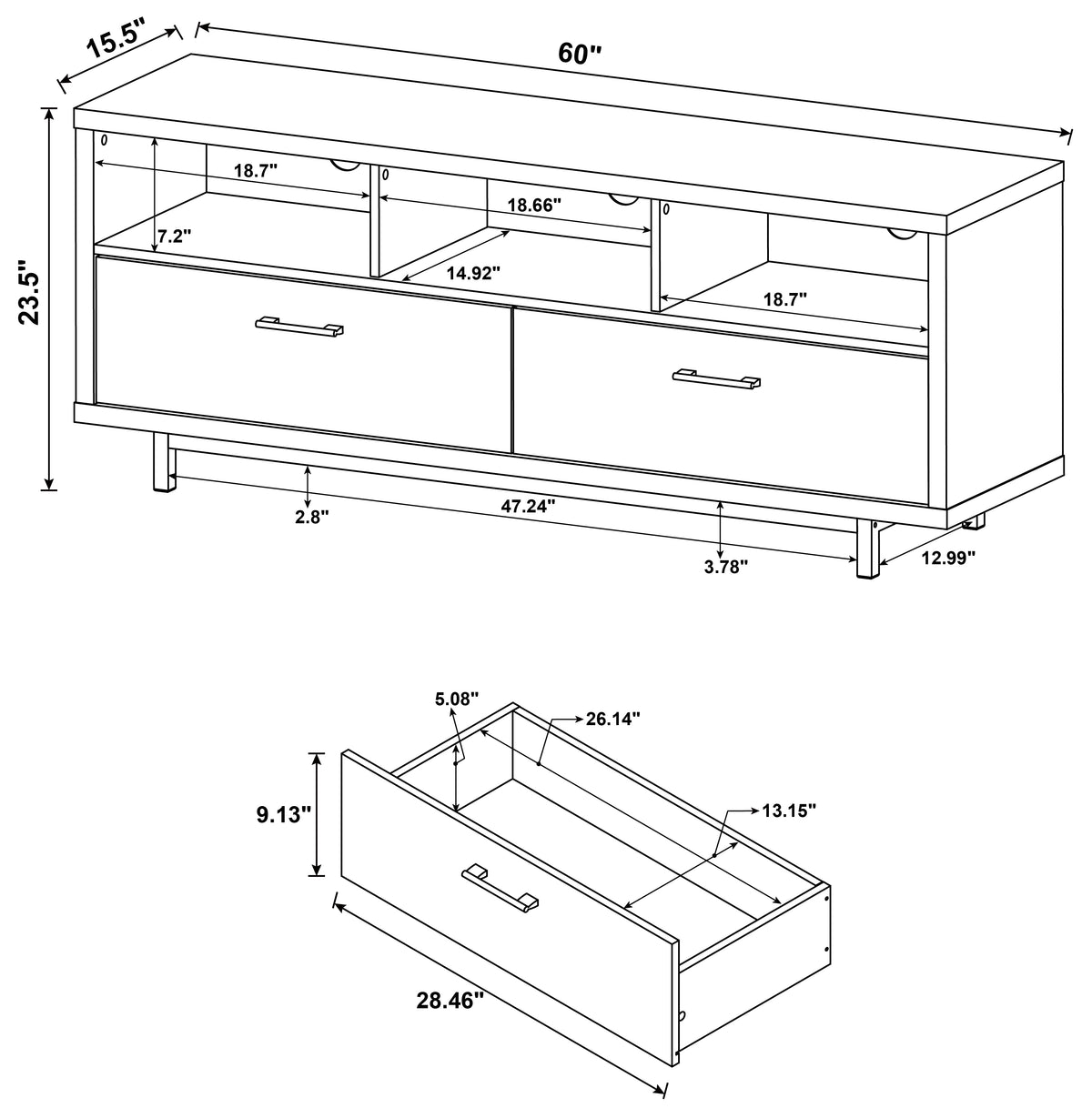Casey 2-drawer Engineered Wood 60-inch TV Stand - Cappuccino