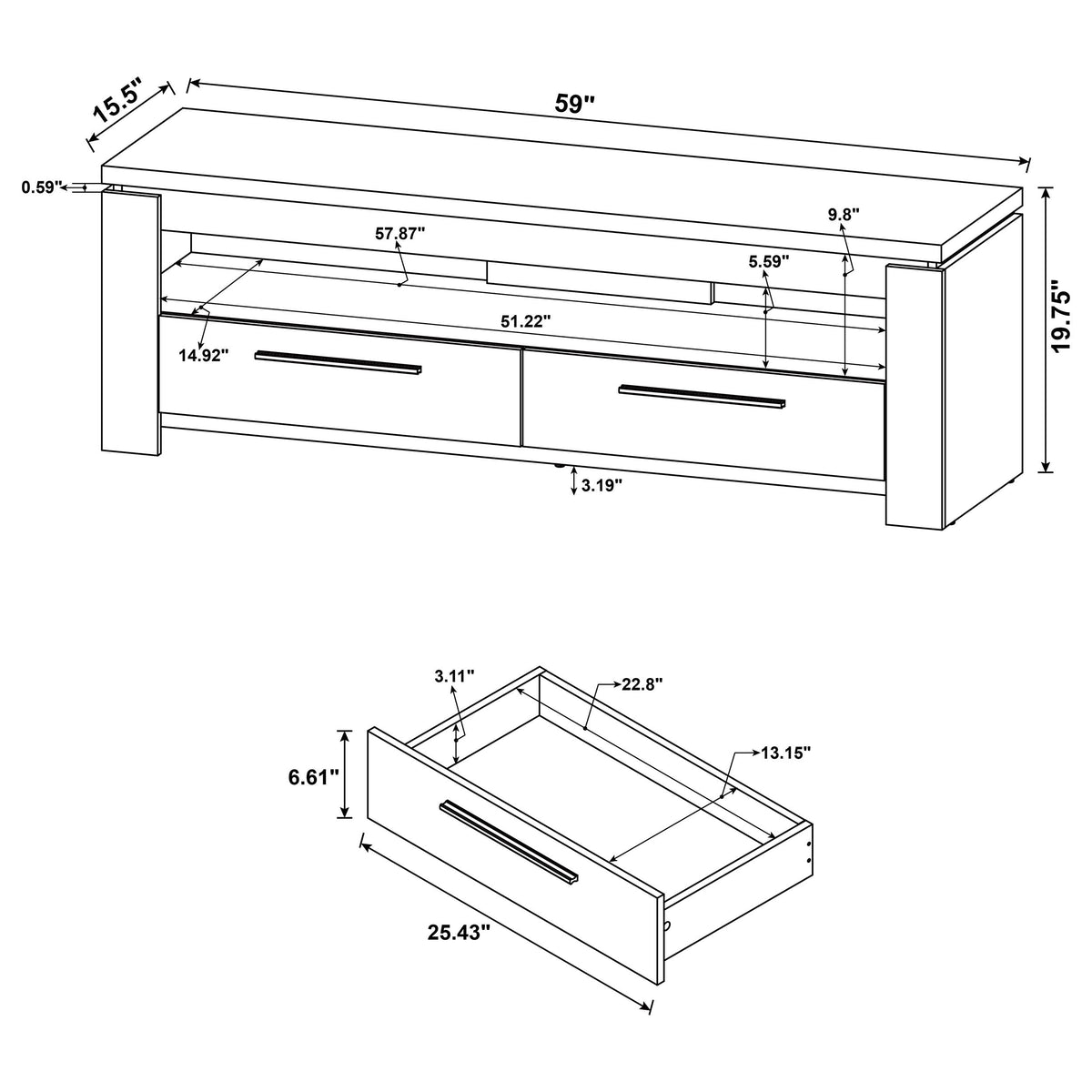 Elkton 2-drawer Engineered Wood 59-inch TV Stand - Weathered Grey