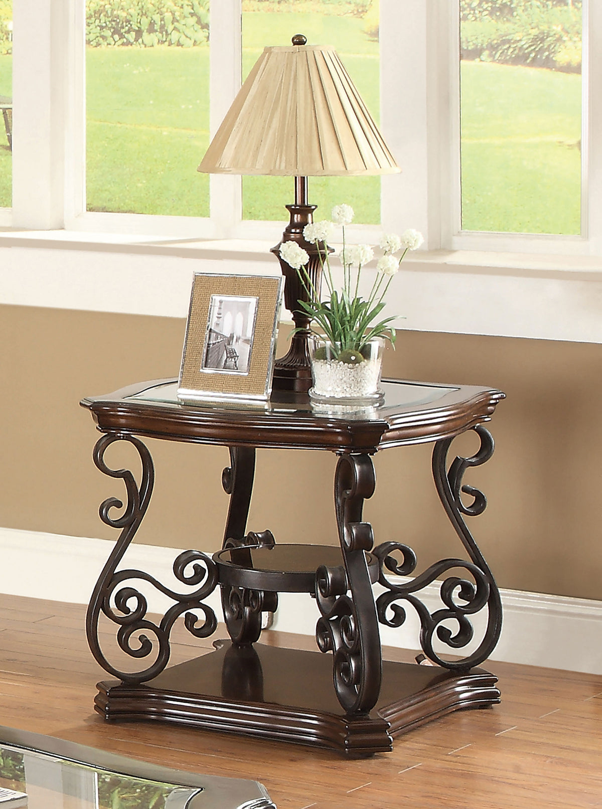 Laney 1-shelf Glass Top Square End Table Dark Merlot