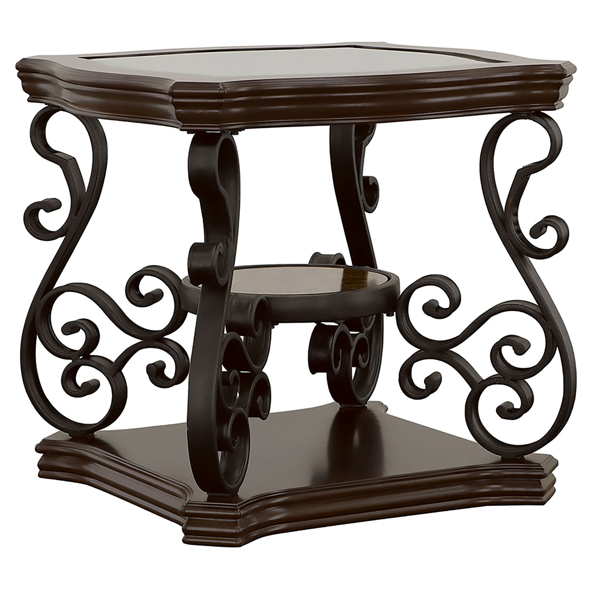 Laney 1-shelf Glass Top Square End Table Dark Merlot
