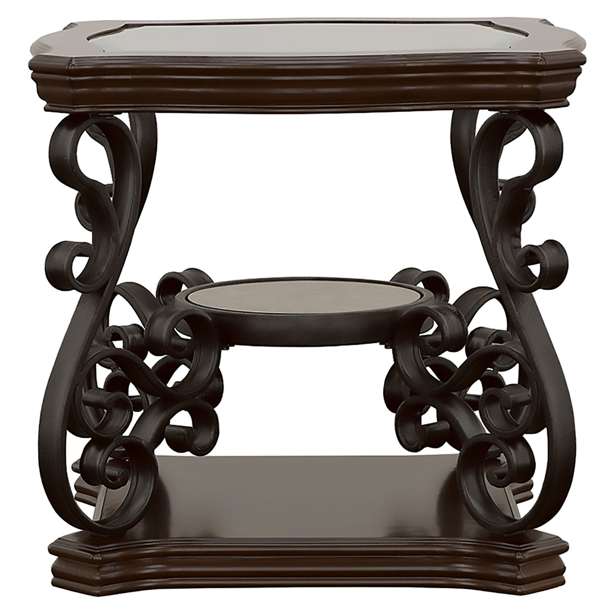 Laney 1-shelf Glass Top Square End Table Dark Merlot