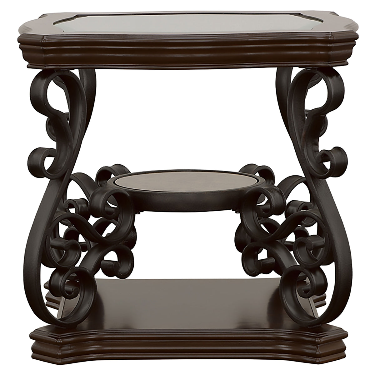 Laney 1-shelf Glass Top Square End Table Dark Merlot