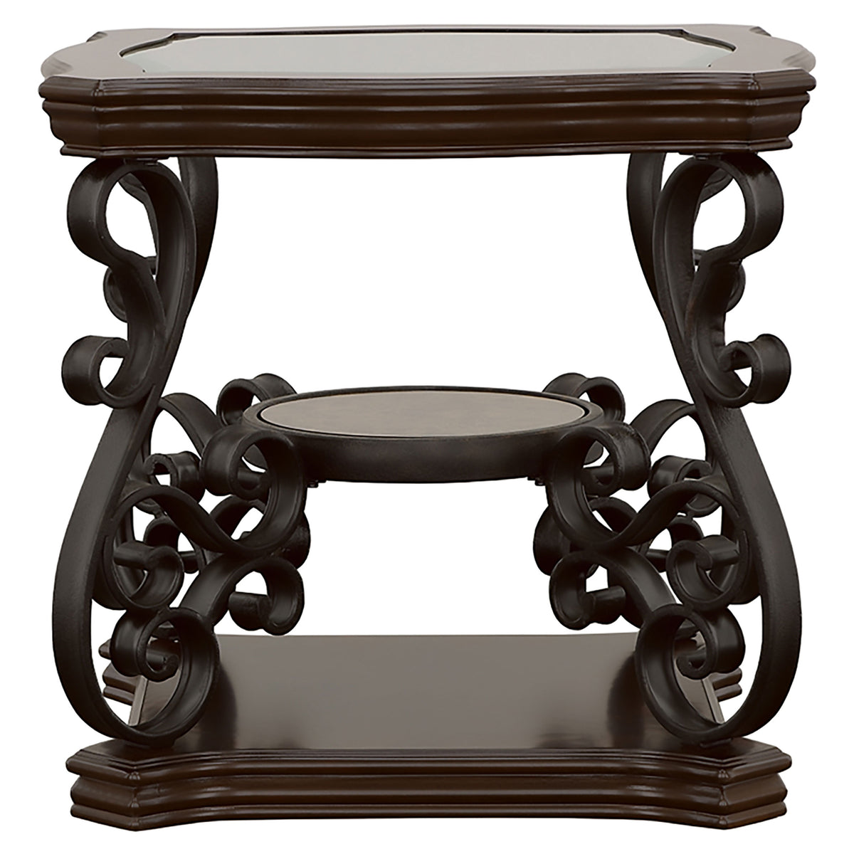 Laney 1-shelf Glass Top Square End Table Dark Merlot