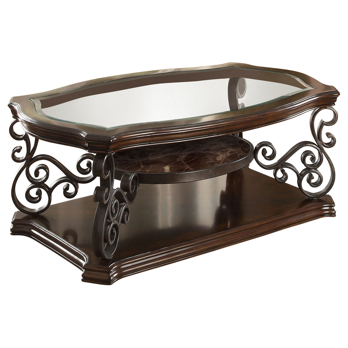Laney 1-shelf Glass Top Rectangular Coffee Table Dark Merlot