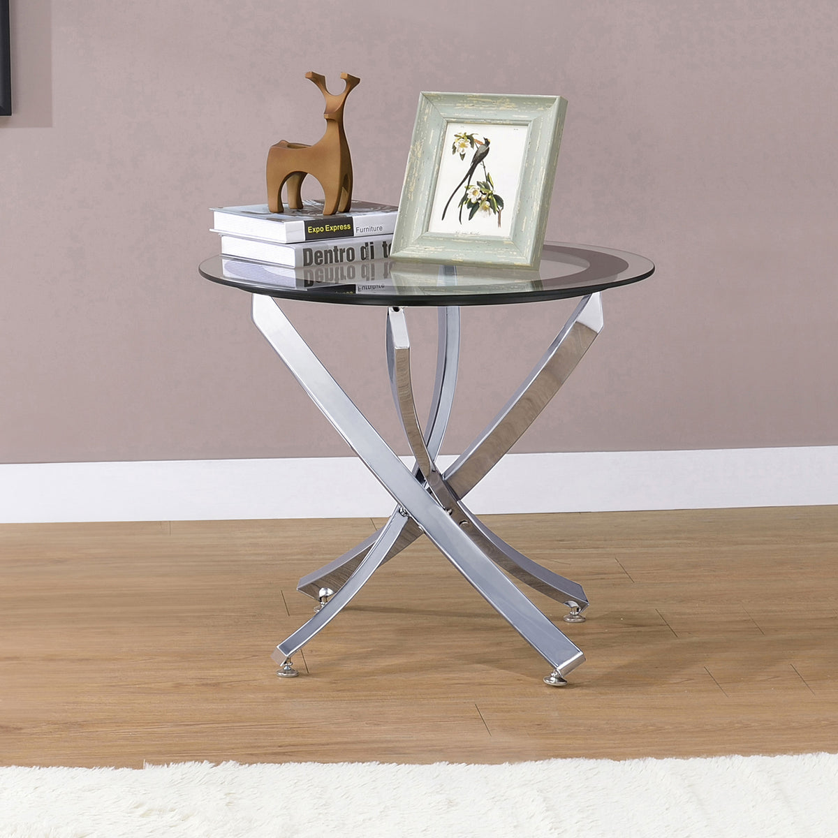 Brooke Round Glass Top Side End Table Metal Base - Chrome