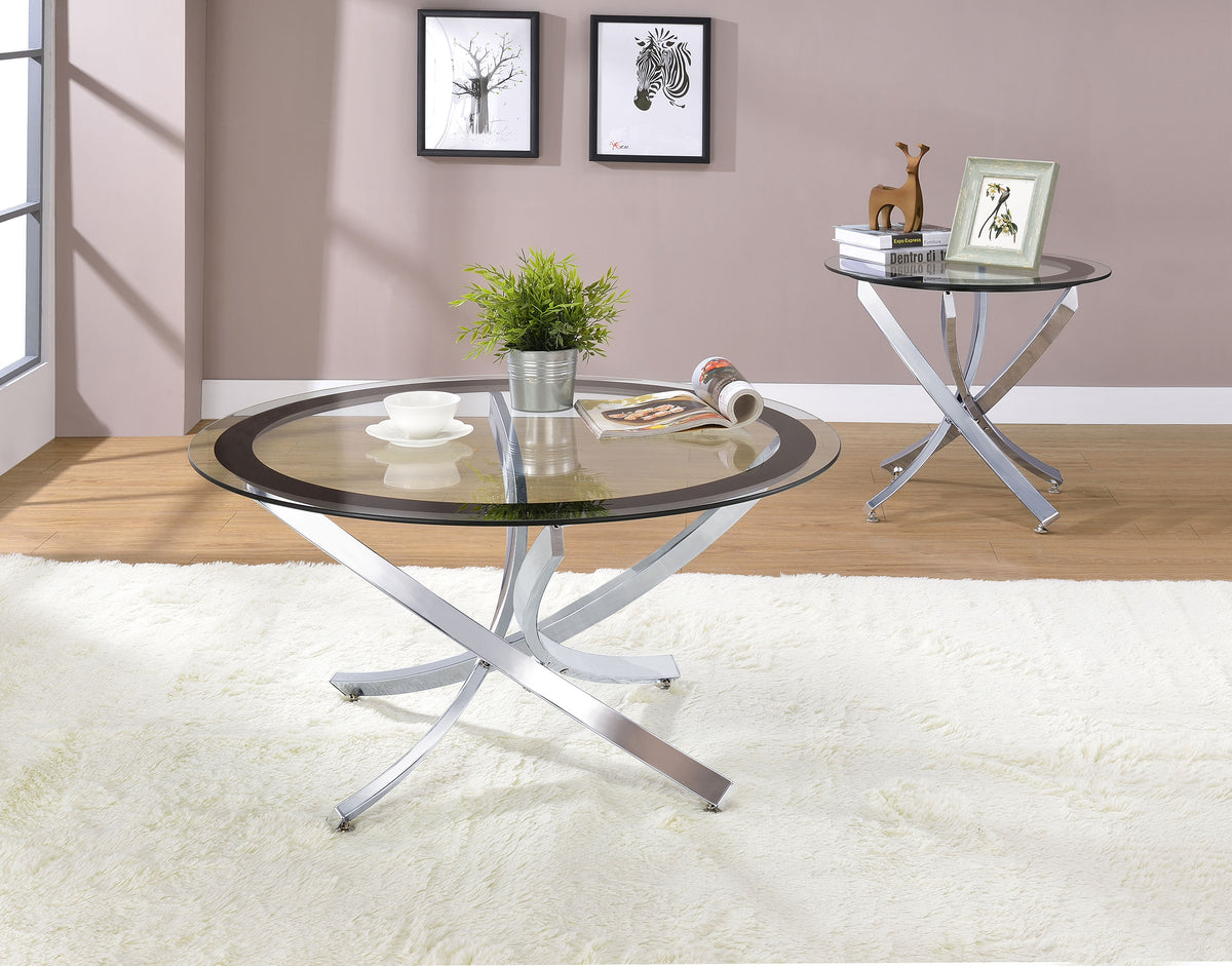 Brooke Round Glass Top Side End Table Metal Base - Chrome