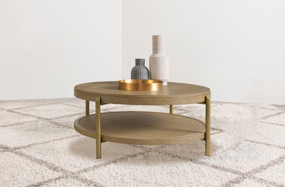 Arini Round Coffee Table With Storage Shelf - Sand Wash