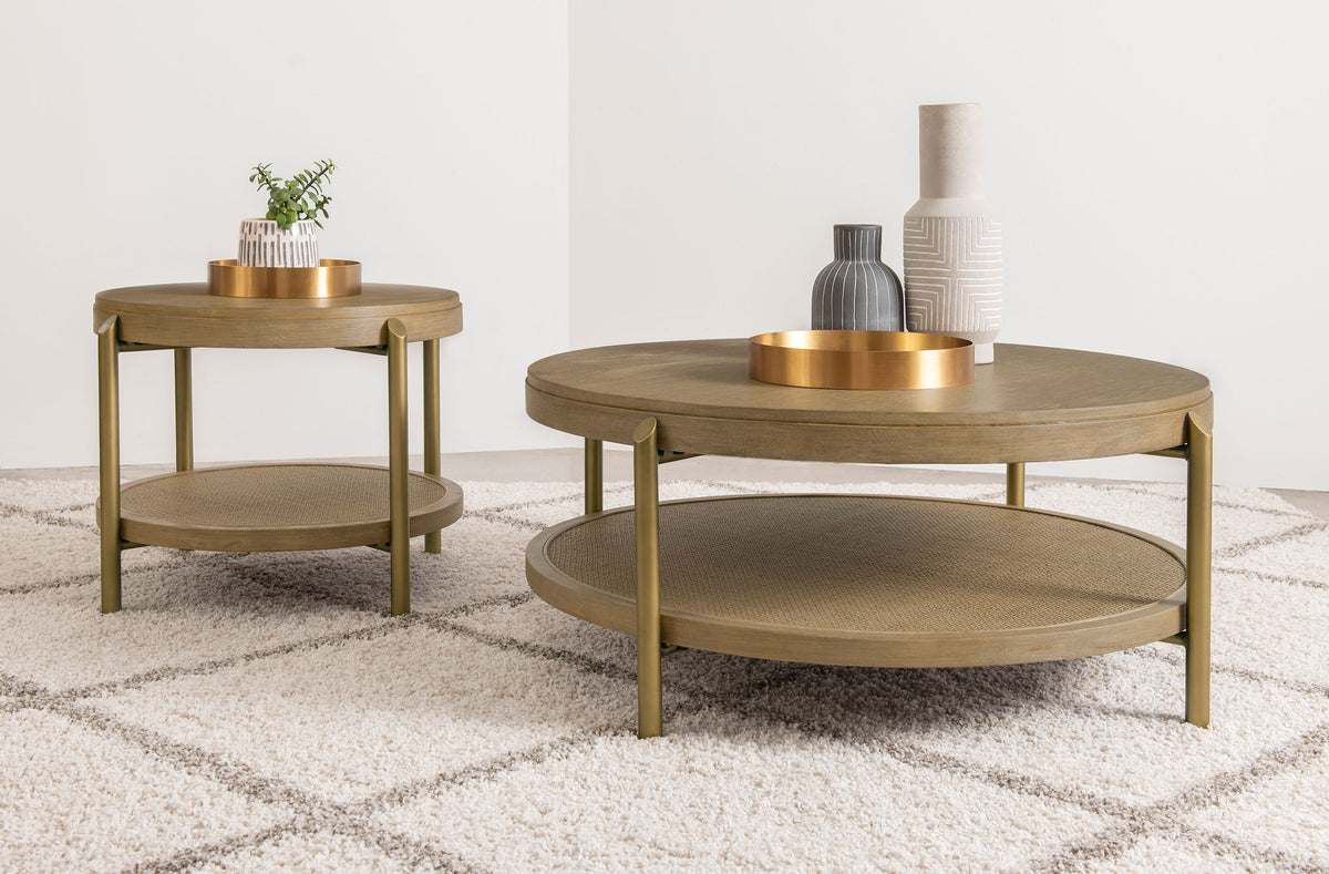 Arini Round Coffee Table With Storage Shelf - Sand Wash