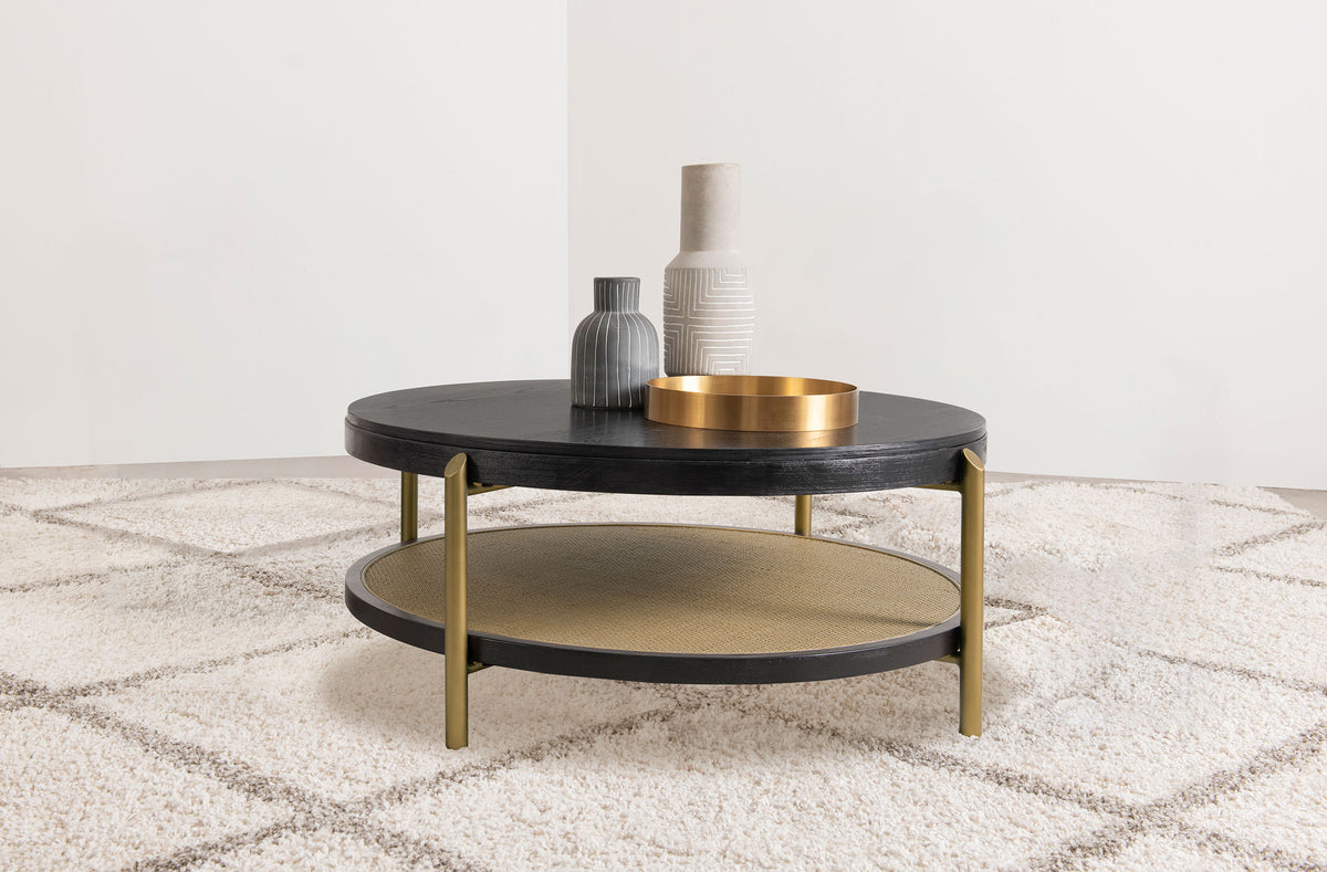 Arini Round Coffee Table With Storage Shelf - Black