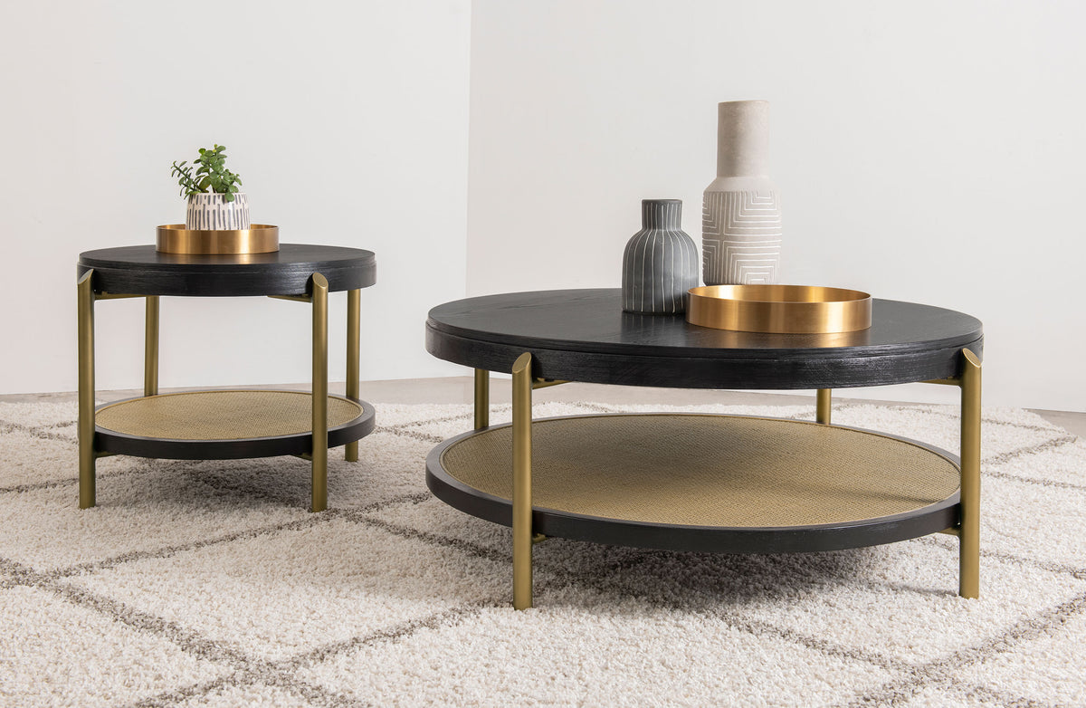 Arini Round Coffee Table With Storage Shelf - Black