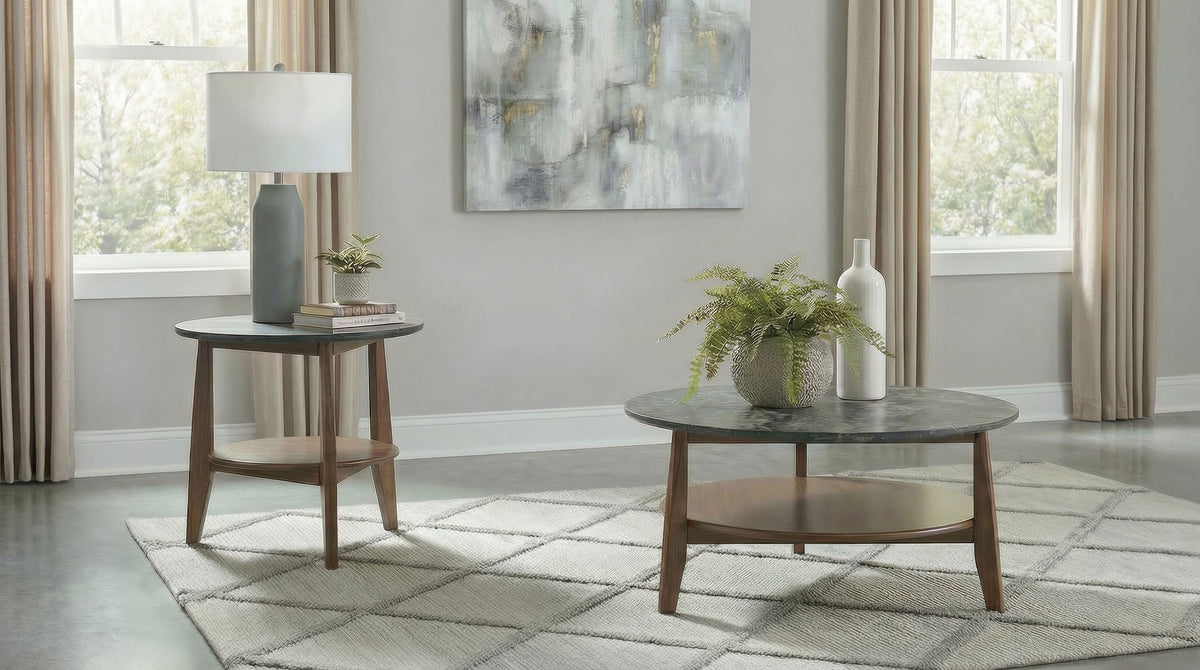 Bradley 2-Piece Round SmartTop™ Coffee Table Set Grey - Smokey Grey and Dark Brown