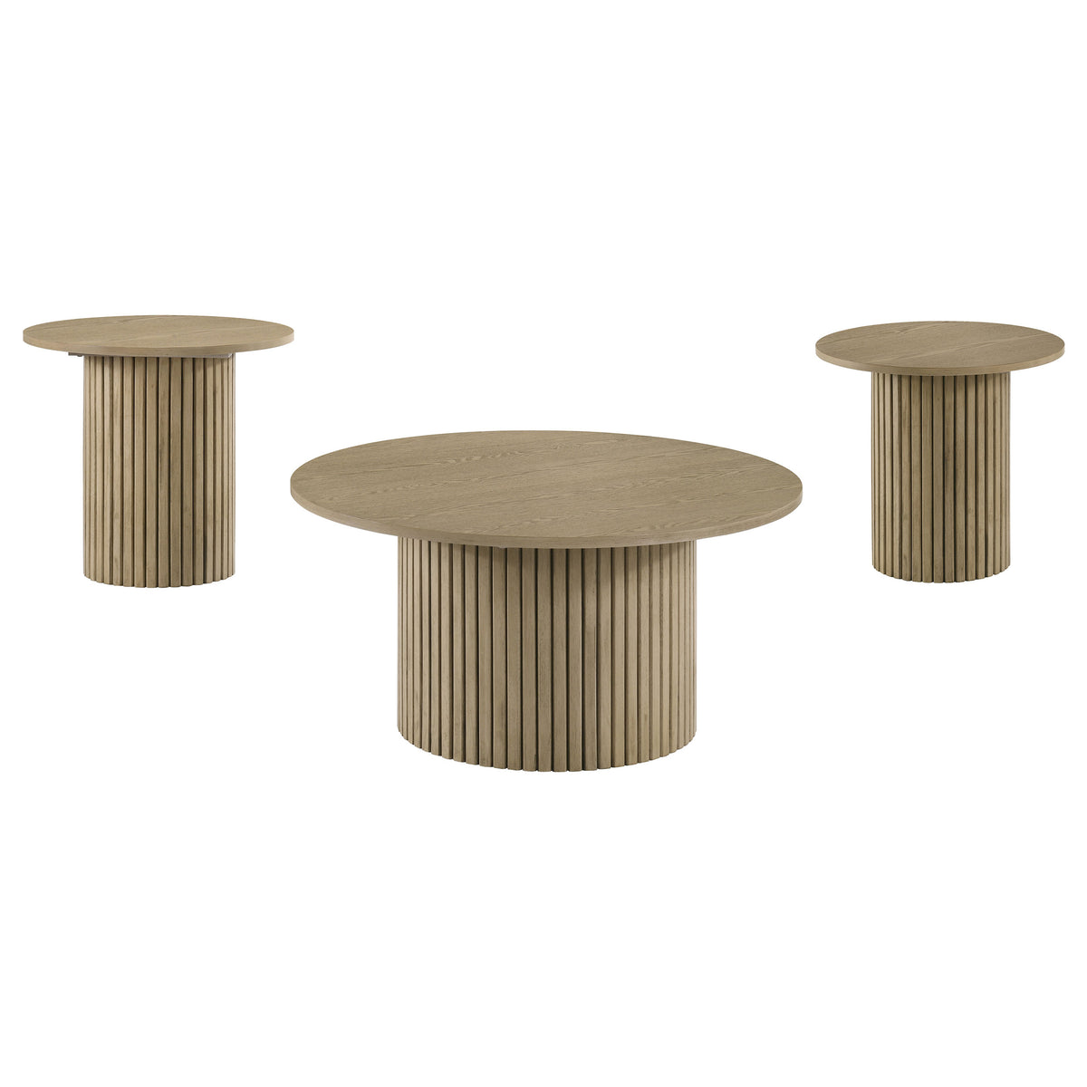 Hamlyn 3-piece Round Fluted Coffee and End Table Set - Natural Oak