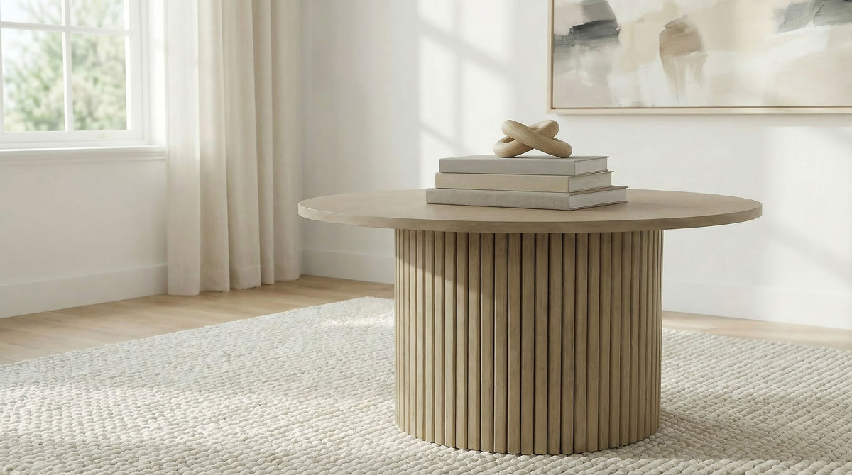 Hamlyn Round Fluted Occasional Cocktail Coffee Table - Natural Oak