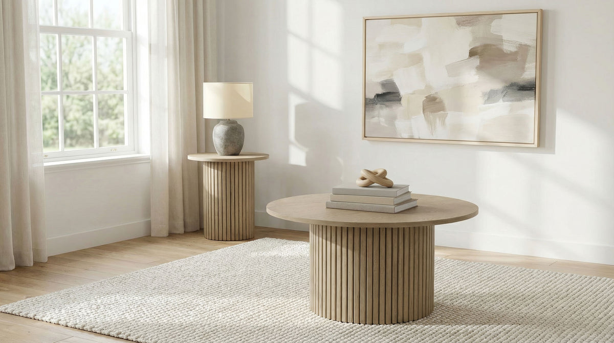 Hamlyn Round Fluted Occasional Cocktail Coffee Table - Natural Oak