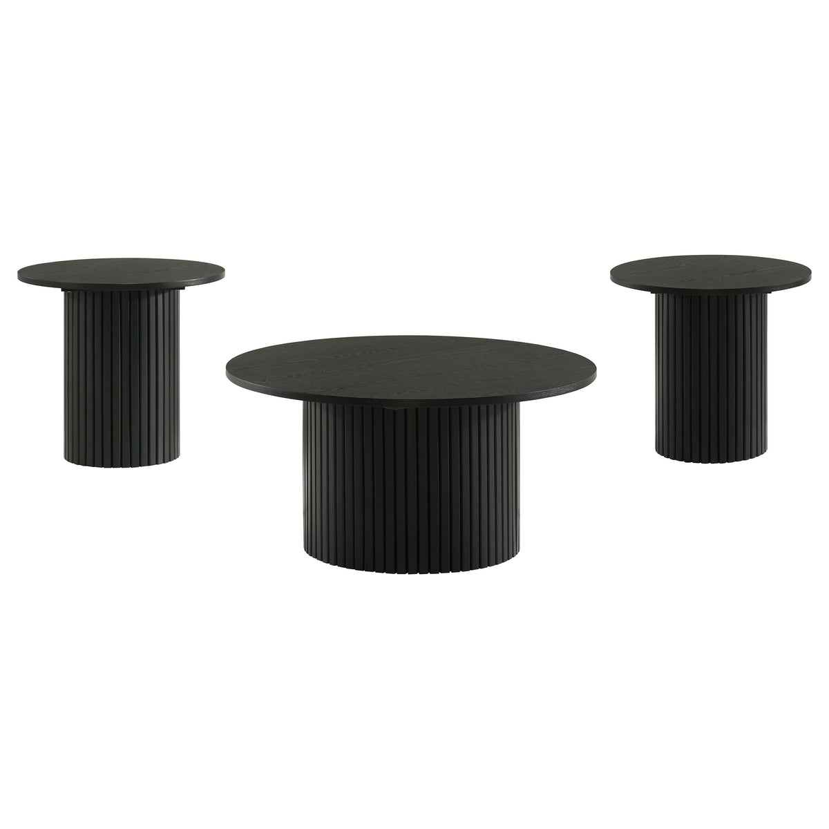 Hamlyn 3-piece Round Fluted Coffee and End Table Set - Black