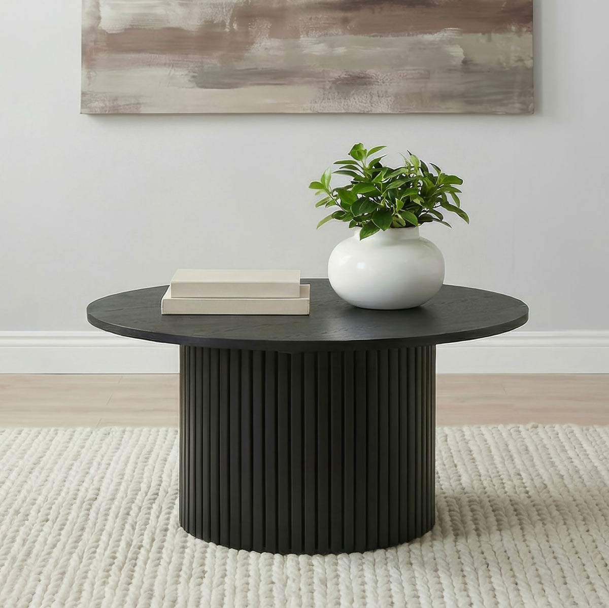 Hamlyn Round Fluted Occasional Cocktail Coffee Table - Black