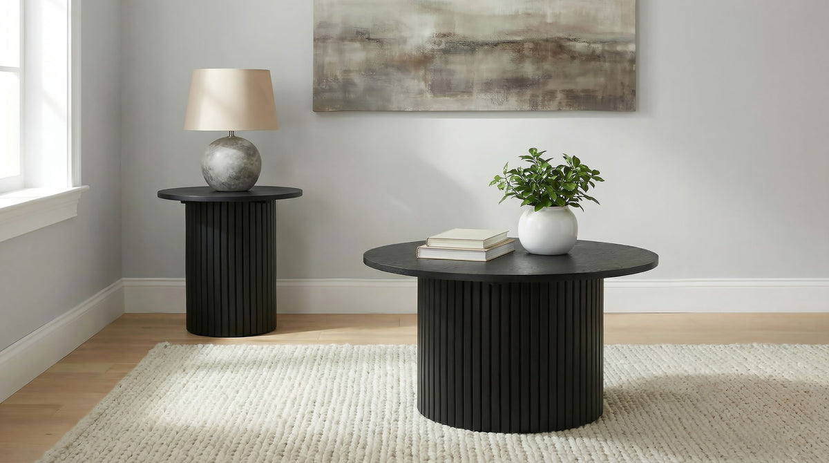 Hamlyn Round Fluted Occasional Cocktail Coffee Table - Black