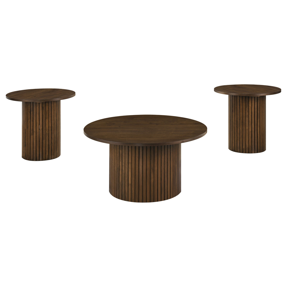 Hamlyn 3-piece Round Fluted Coffee and End Table Set - Walnut