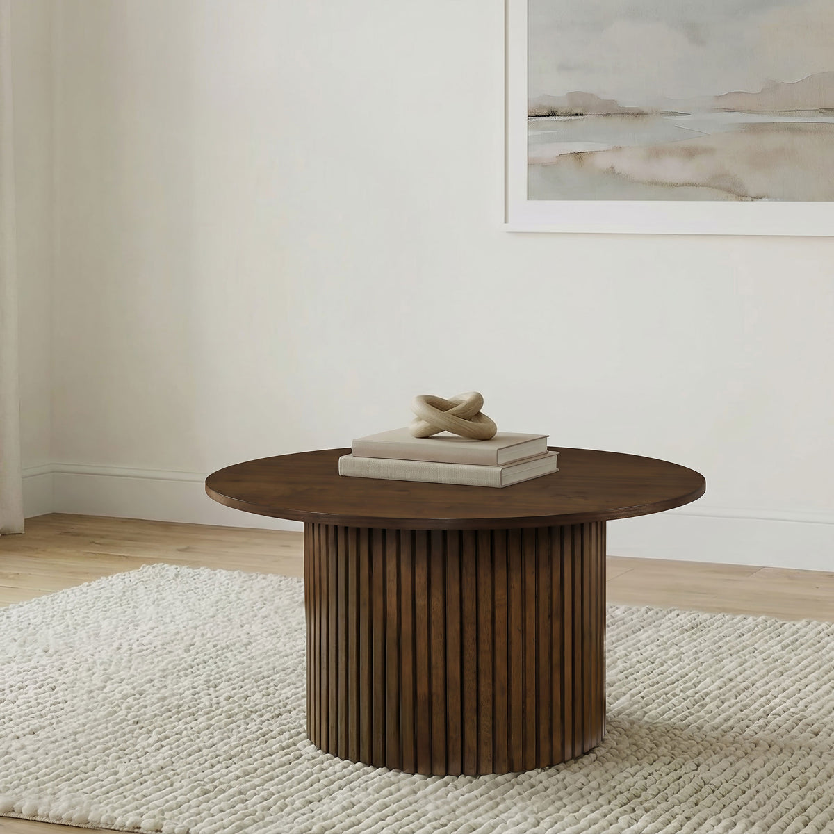 Hamlyn Round Fluted Occasional Cocktail Coffee Table - Walnut