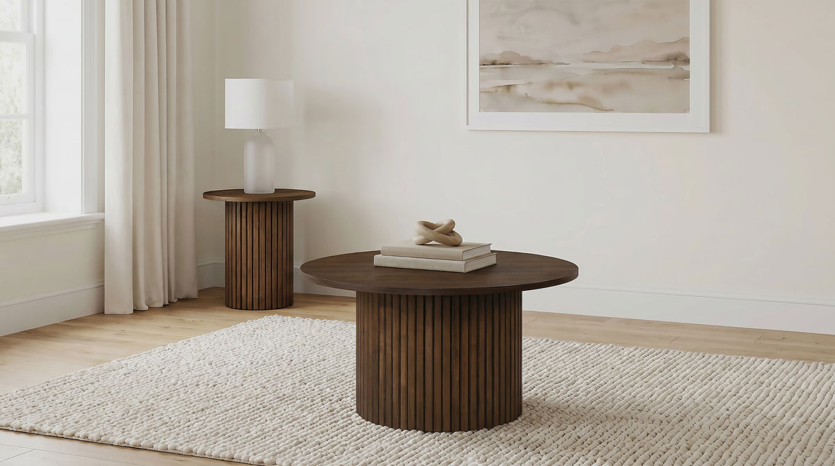Hamlyn Round Fluted Occasional Cocktail Coffee Table - Walnut