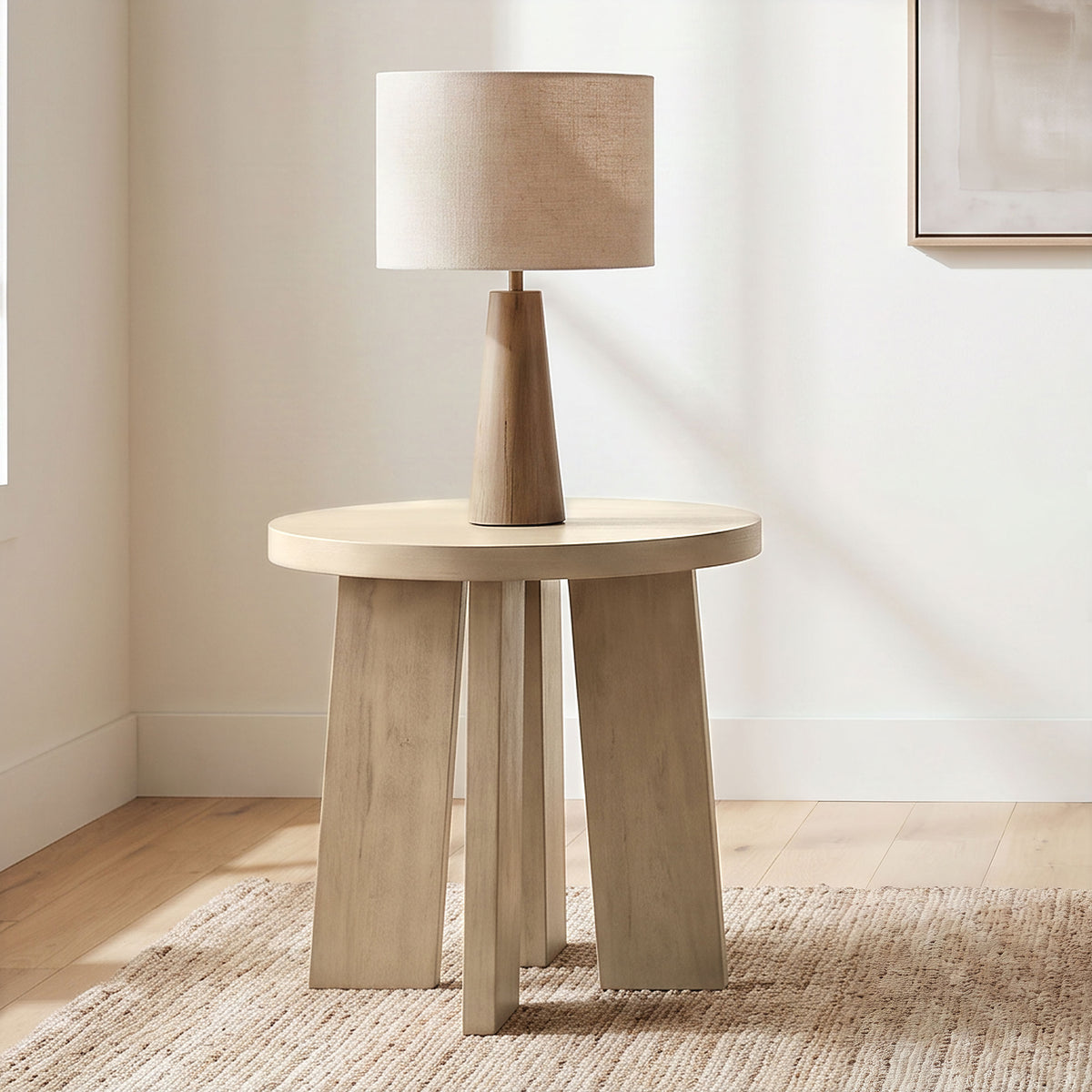 Strouse Contemporary Round End Table - Natural Oak