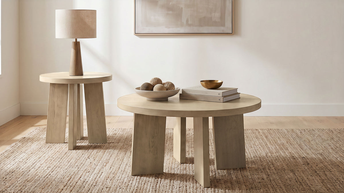 Strouse 2-Piece Round Coffee and End Table Set - Natural Oak