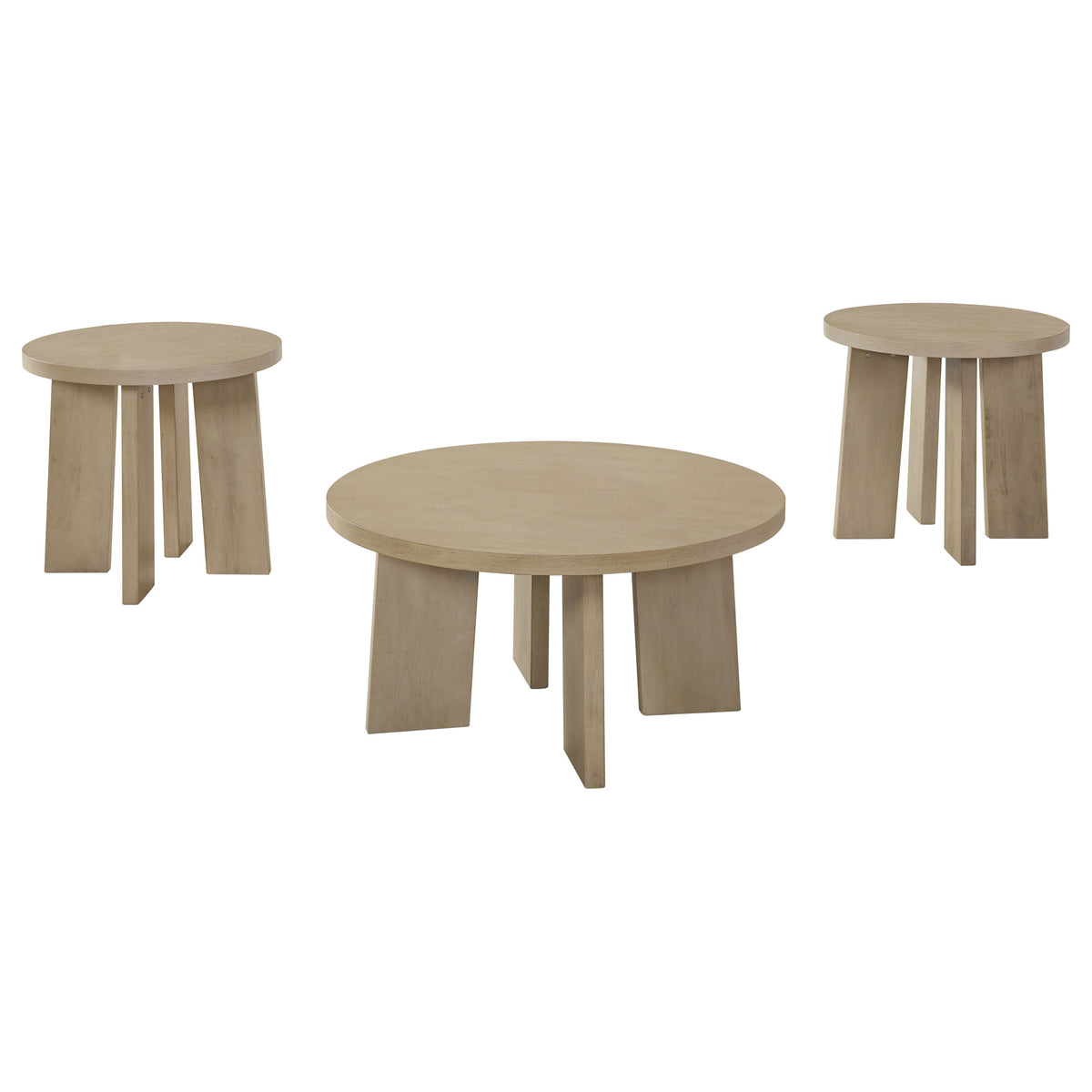 Strouse 3-Piece Round Coffee and End Table Set - Natural Oak
