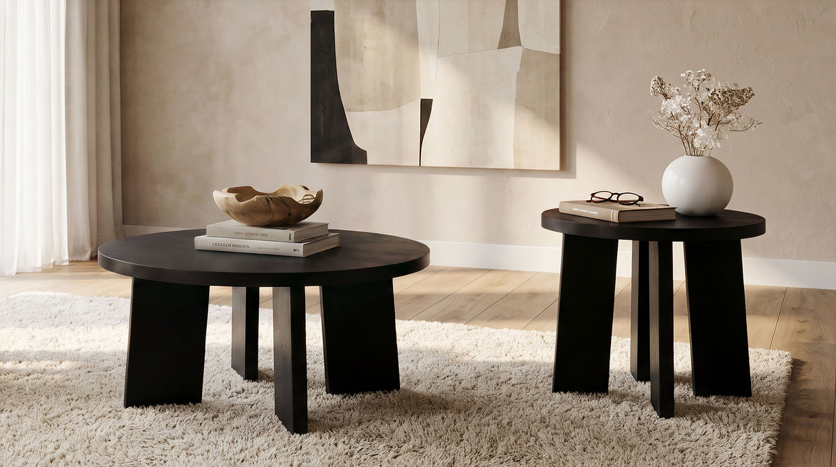 Strouse 2-Piece Round Coffee and End Table Set - Black