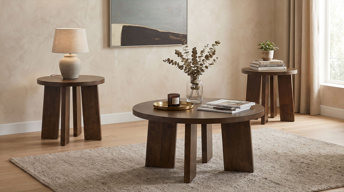 Strouse 3-Piece Round Coffee and End Table Set - Walnut