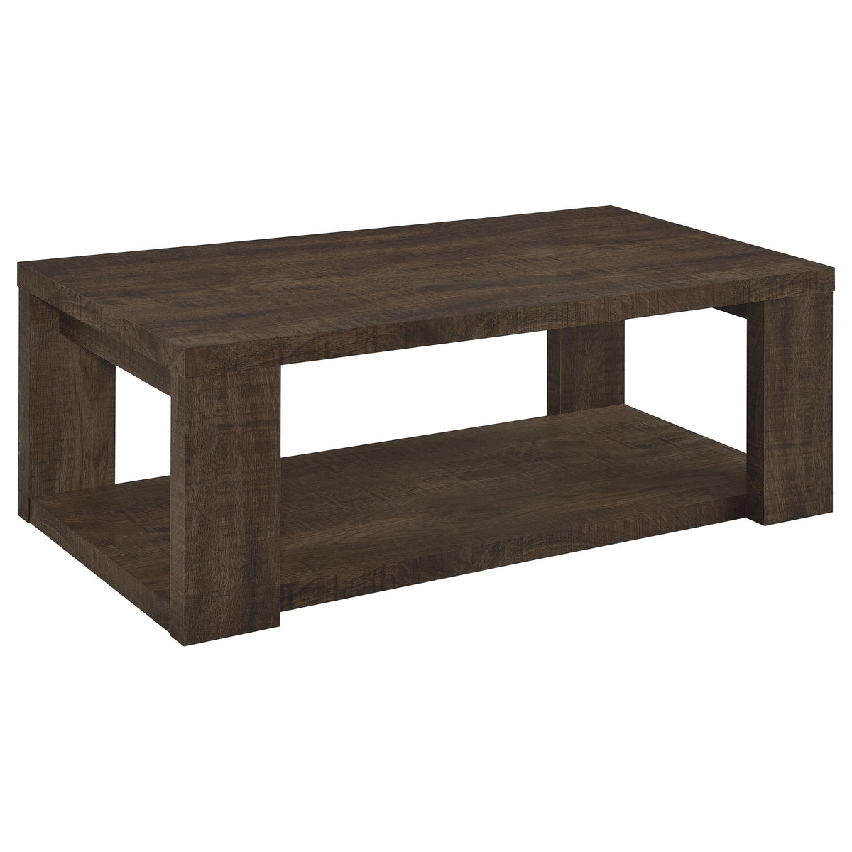 Pavone 2-Piece Coffee and End Table Set with Open Shelves Dark Rustic Mango