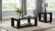Pavone 2-Piece Transitional Coffee and End Table Set with Shelves - Black