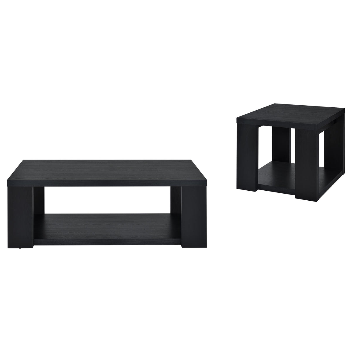 Pavone 2-Piece Transitional Coffee and End Table Set with Shelves - Black