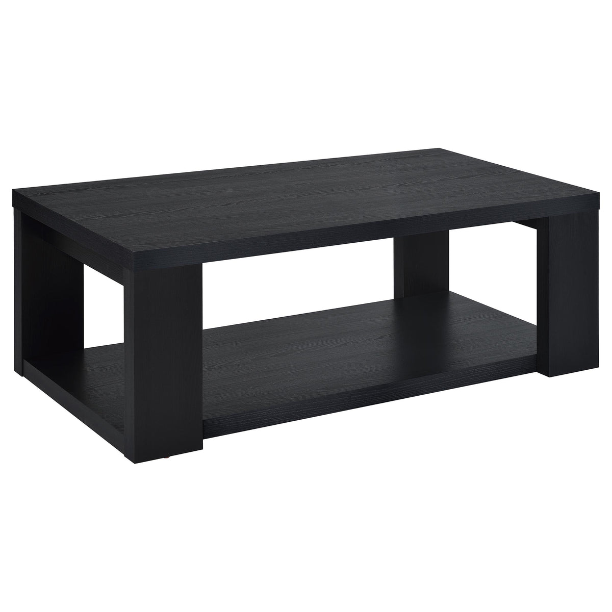 Pavone 2-Piece Transitional Coffee and End Table Set with Shelves - Black