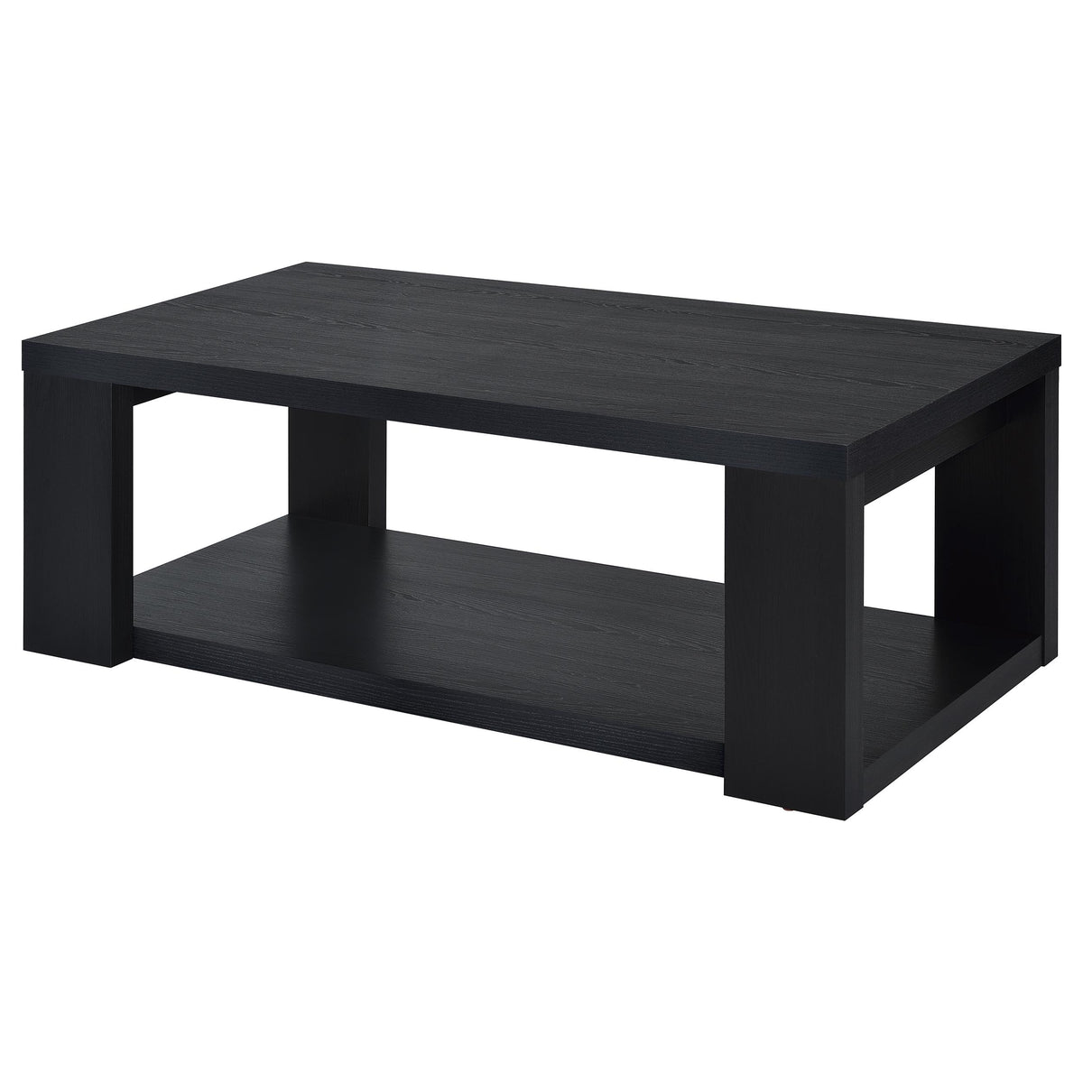 Pavone 2-Piece Transitional Coffee and End Table Set with Shelves - Black