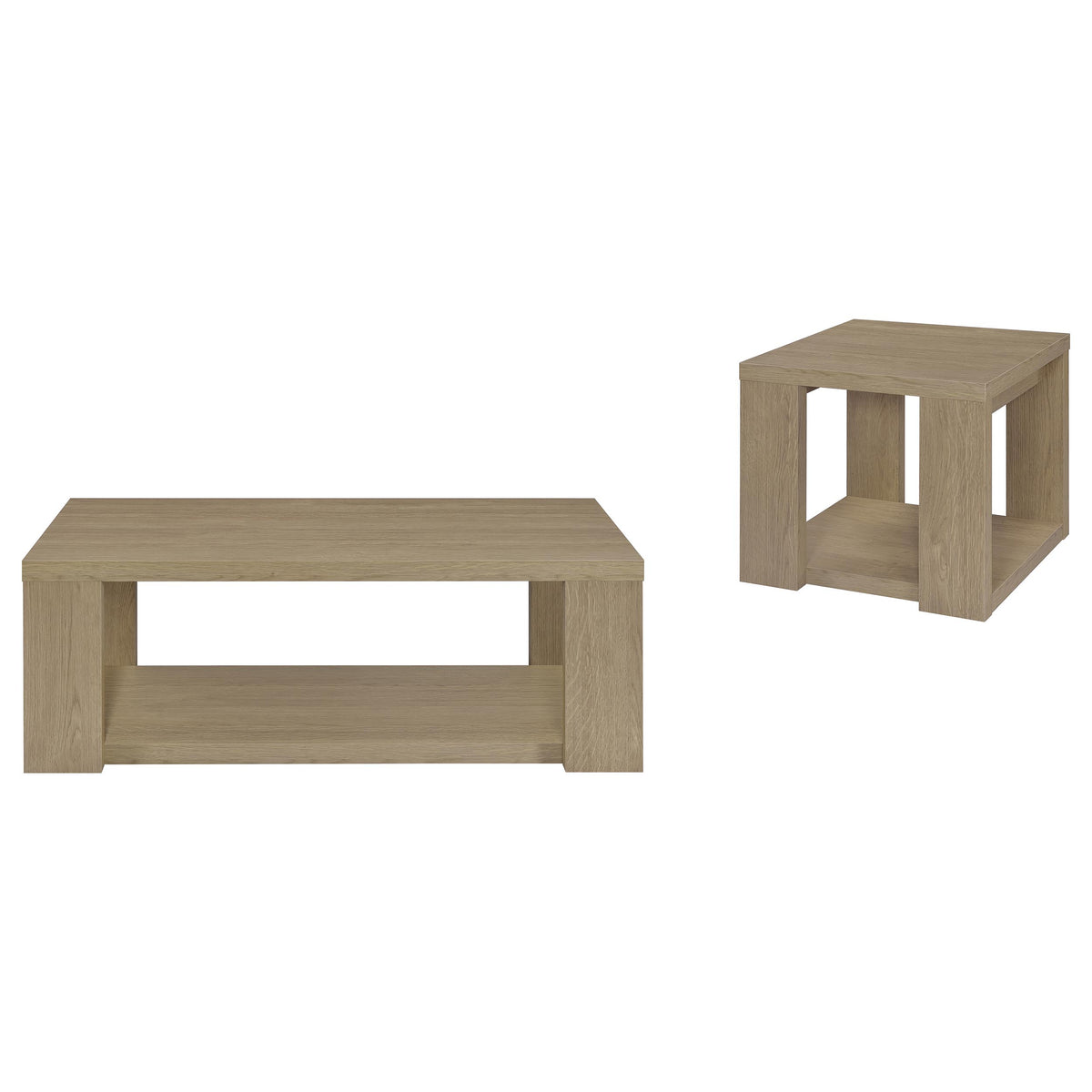 Pavone 2-Piece Transitional Coffee and End Table Set with Shelves - Latte