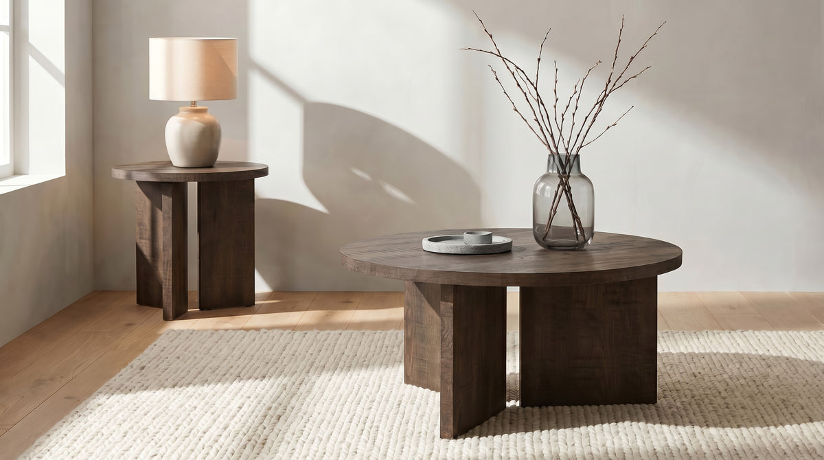 Aragon 2-Piece Round Coffee and End Table Set - Dark Rustic Mango