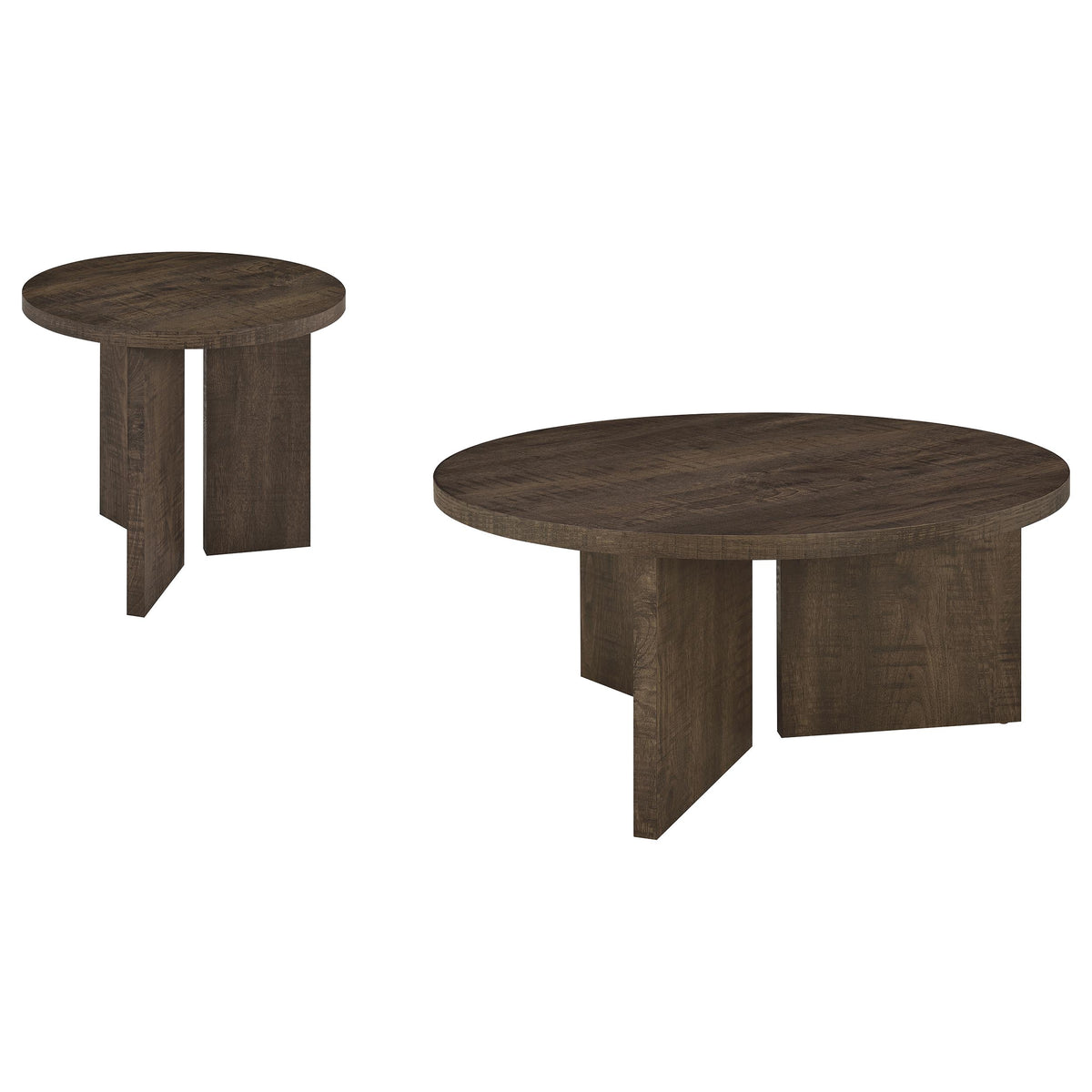 Aragon 2-Piece Round Coffee and End Table Set - Dark Rustic Mango
