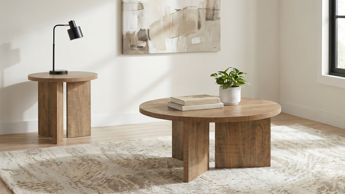Aragon 2-Piece Round Coffee and End Table Set - Mango