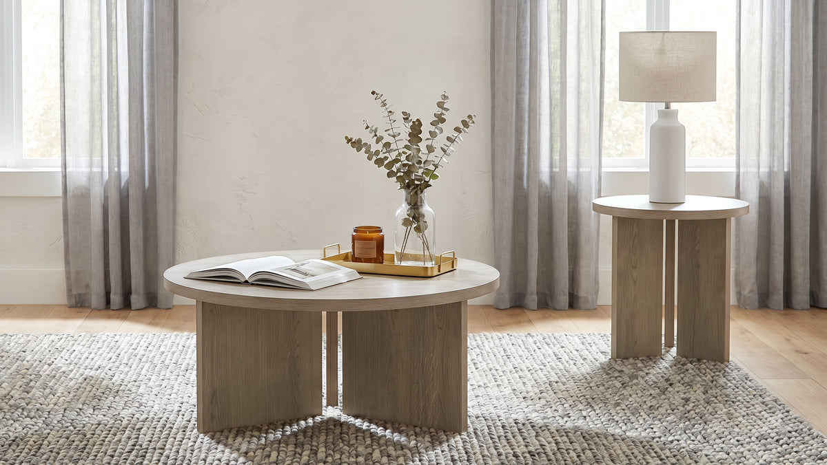 Aragon 2-Piece Round Coffee and End Table Set - Latte