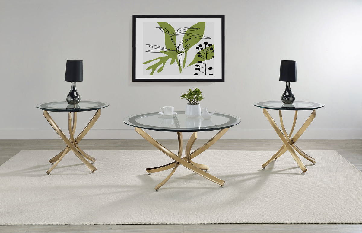 Brooke Round Glass Top Side End Table Metal Base - Rose Brass