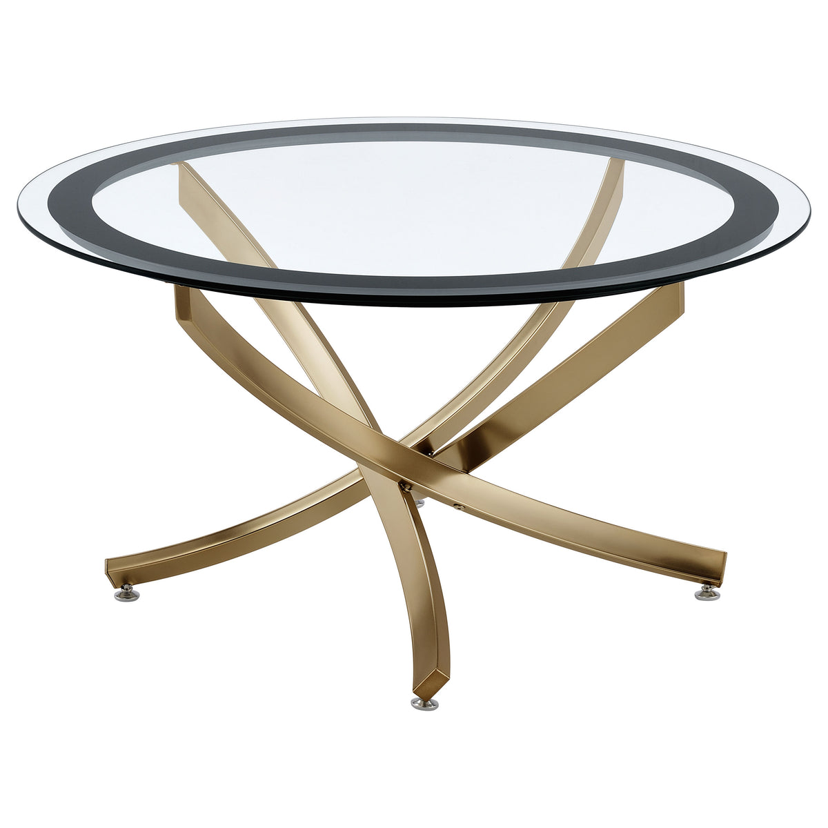 Brooke Round Glass Top Coffee Table Metal Base - Rose Brass