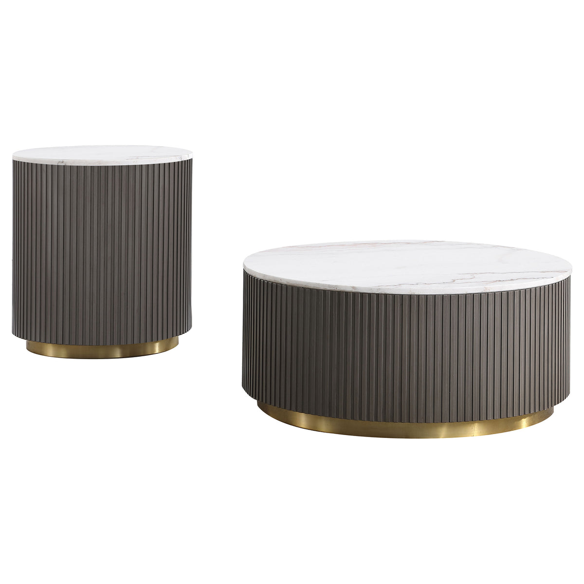 Jason 2-piece Round White Marble Coffee Table Set - Charcoal