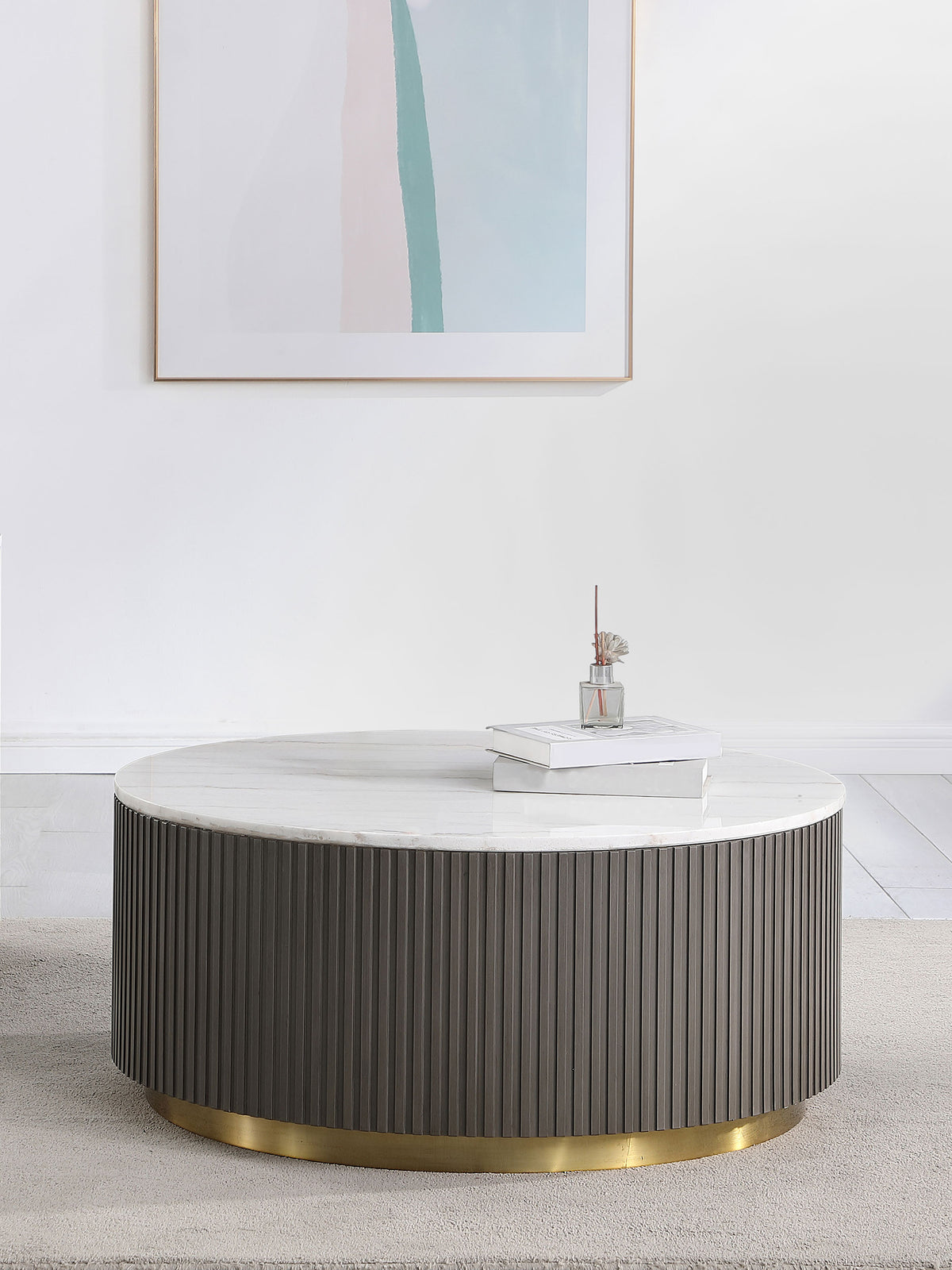 Jason Round White Marble Top Coffee Table - Charcoal